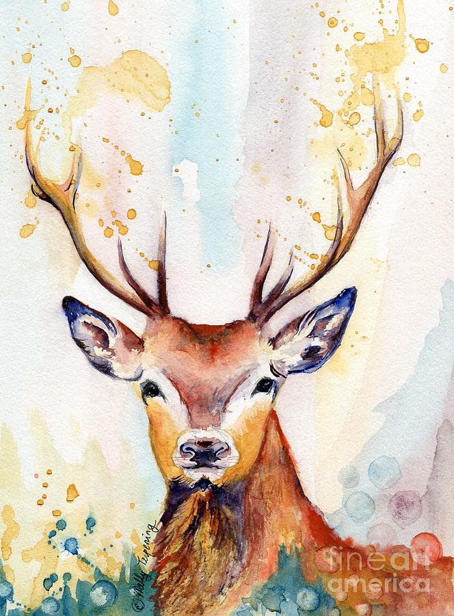 Red Deer Watercolor Painting by Melly Terpening