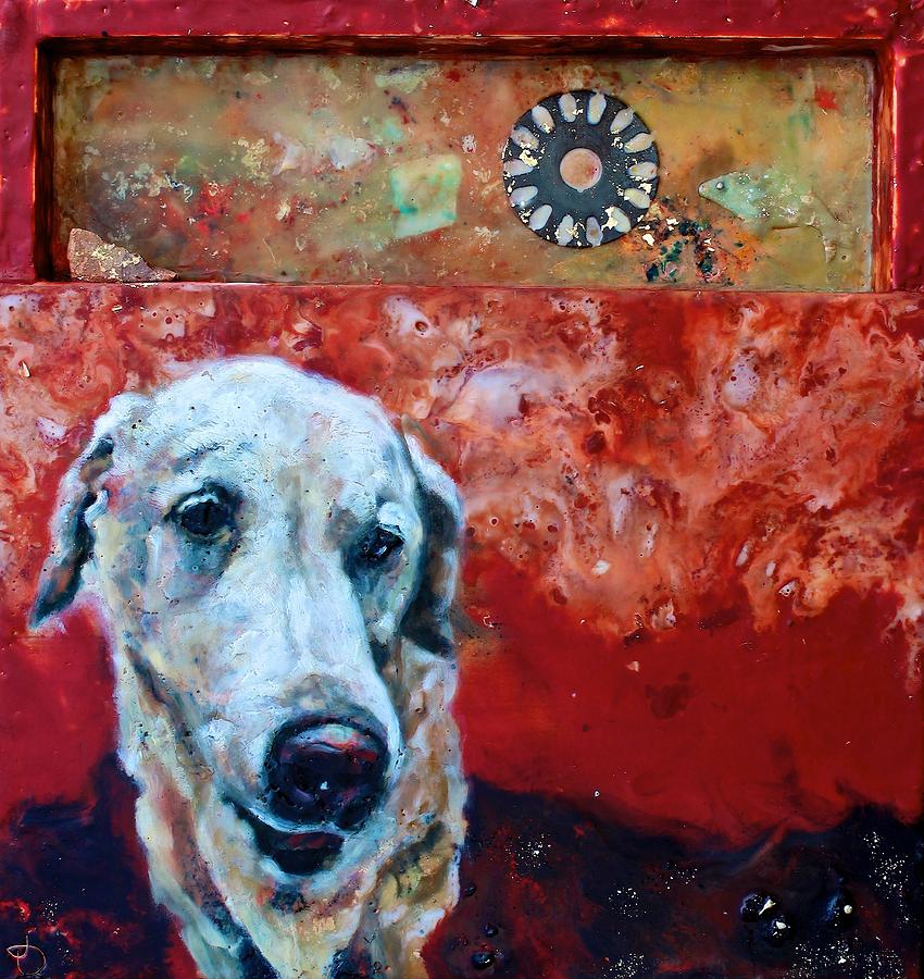 Red Desert Dog Glowing Painting by Greg Hester
