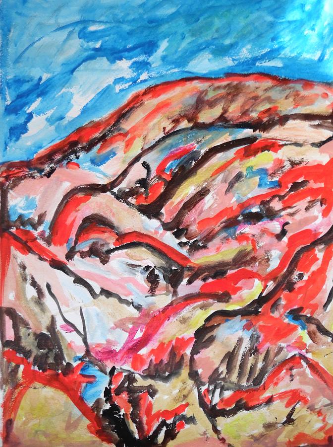 Red Desert Mountains Painting by Esther Newman-Cohen