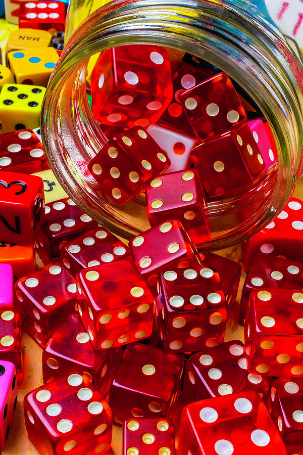 Jar Photograph - Red Dice Spilling Out by Garry Gay