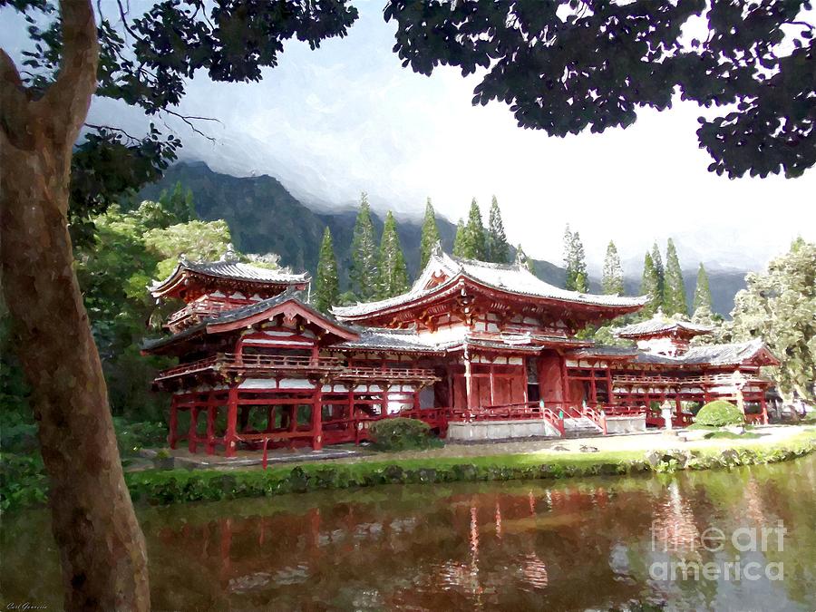 Byodo-In Temple - Valley of the Temples ..2 Painting by Carl Gouveia