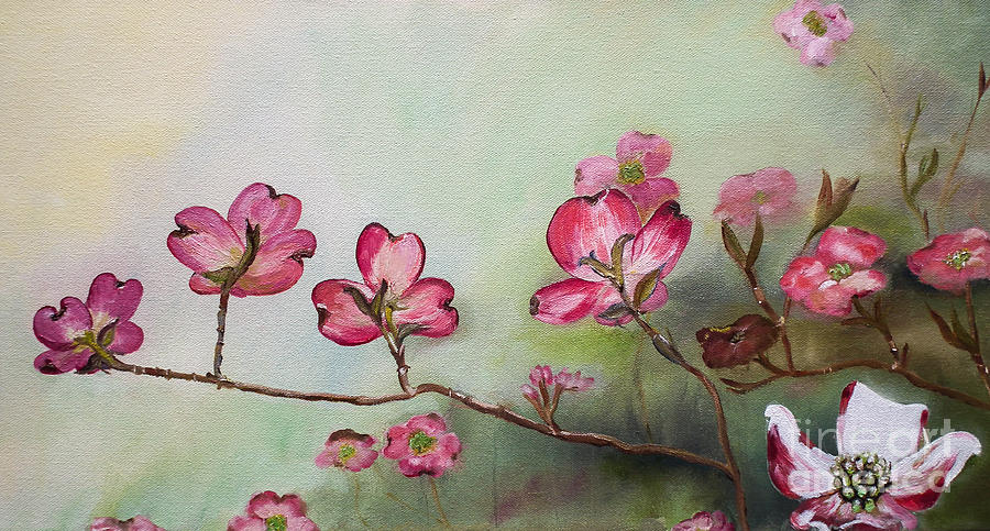 Red Dogwood - Cherokee - Springtime Painting by Jan Dappen