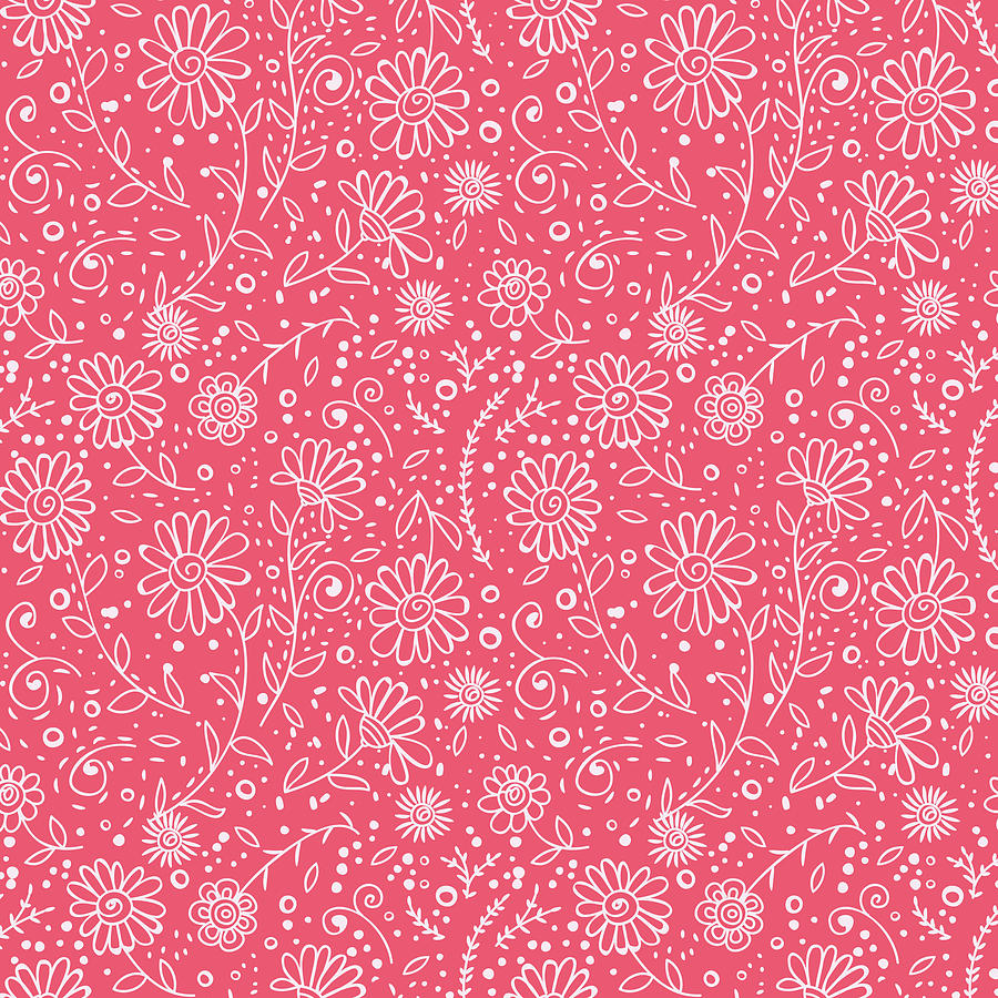 Red doodle floral pattern Digital Art by Katerina Kirilova | Fine Art ...