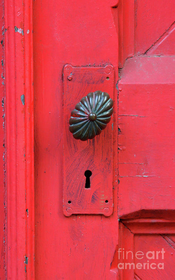 Red Door with Ornate Knob Photograph by Jill Battaglia