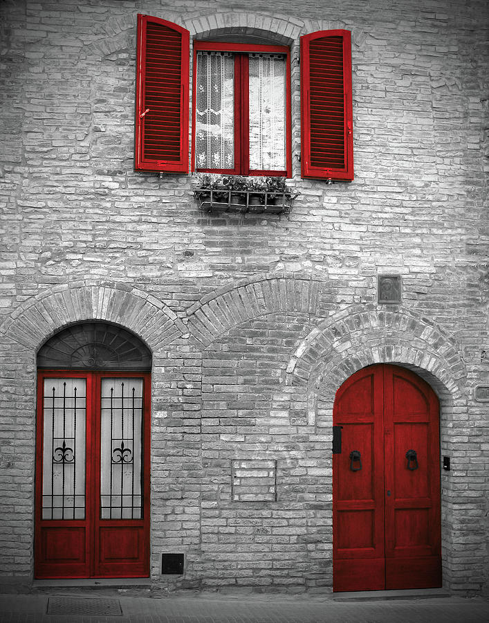 Red Doors and Windows in San Gimignano Italy Photograph by Lily Malor