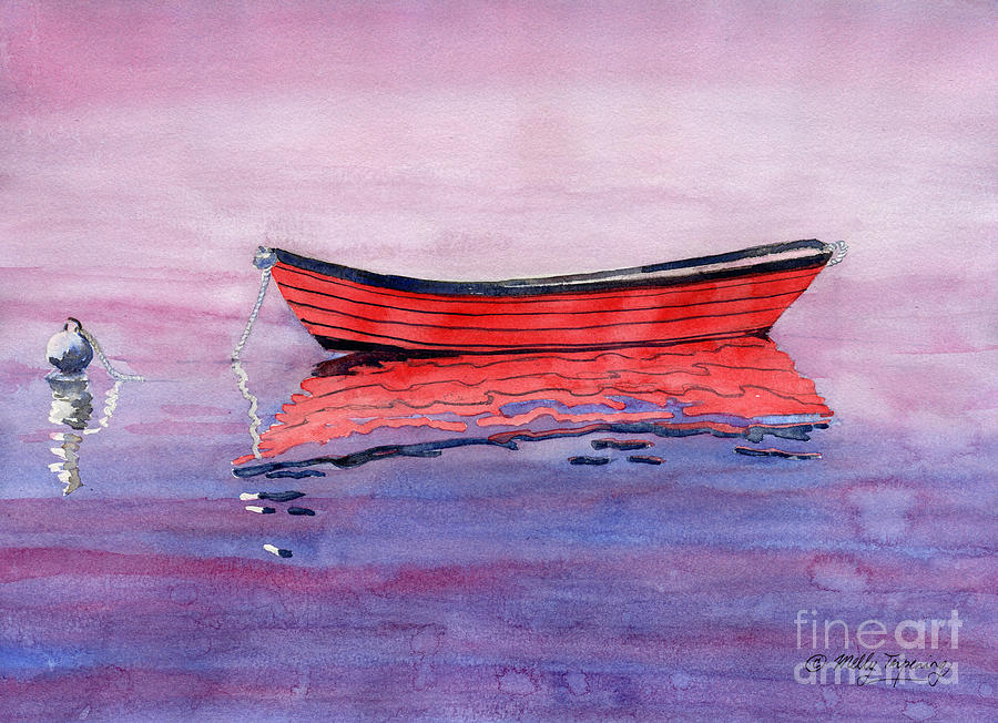 Red Dory Painting by Melly Terpening