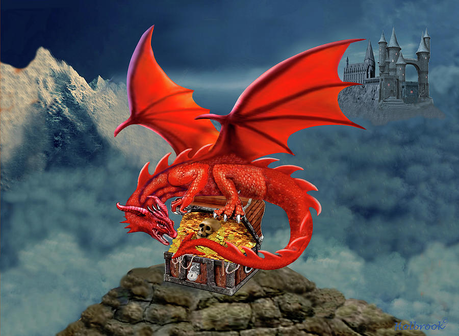 Red Dragon Guardian Of The Treasure Chest Digital Art By Glenn Holbrook