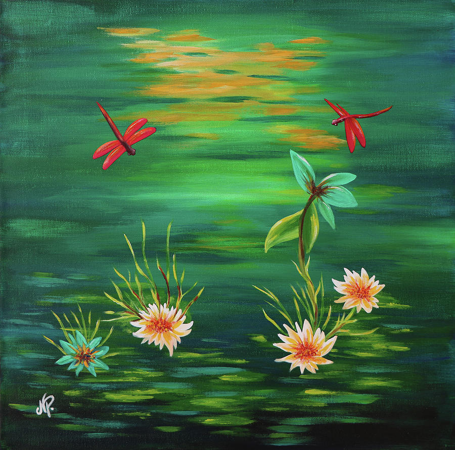 Green Painting - Red Dragonflies by Nicole Paquette Green Painting - Red Dragonflies by Nicole Paquette