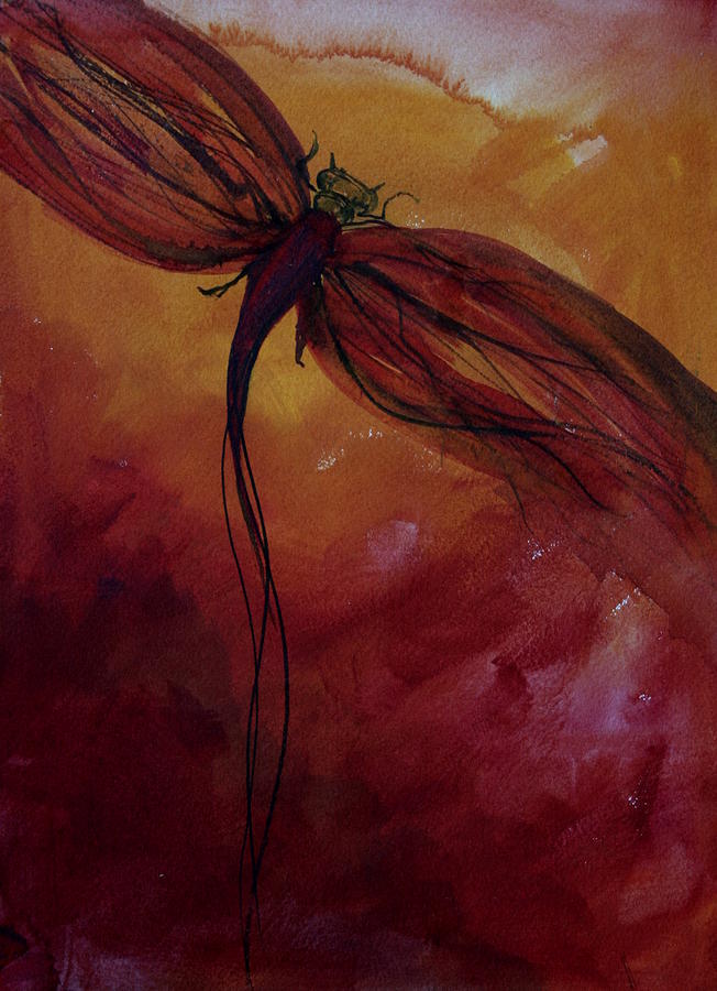 Red Dragonfly Painting by Julie Lueders 