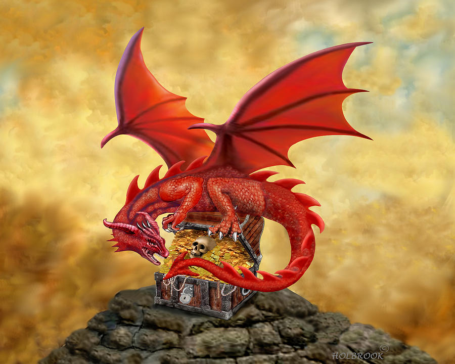 Red Dragons Treasure Chest Digital Art by Glenn Holbrook