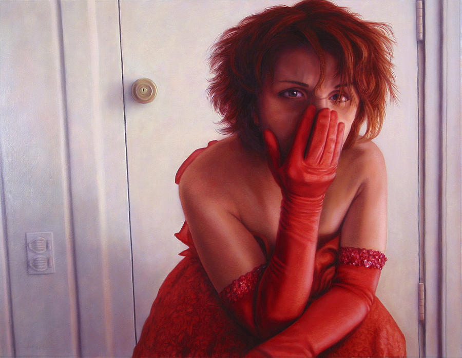 Red Dress Painting by James W Johnson