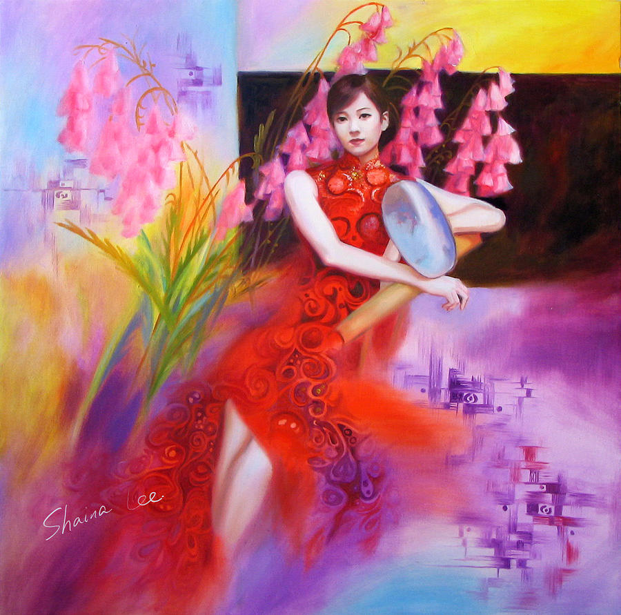Flowers Still Life Painting - Red Dress by Shaina  Lee
