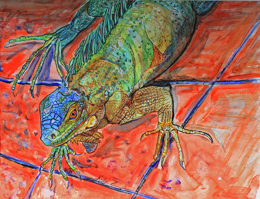Red Eye Iguana Painting by Kelly Smith
