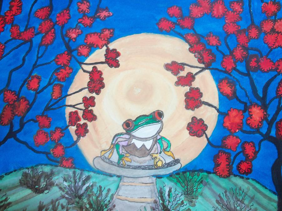 Red Eyed Frog Singing To The Moon Painting by Connie Valasco