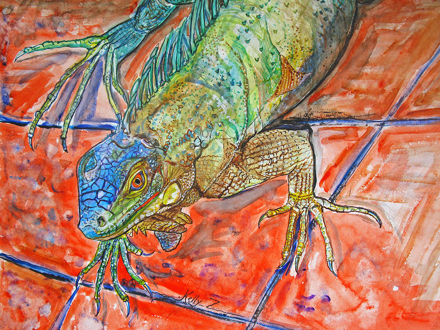 Red Eyed Iguana Painting by Kelly Smith