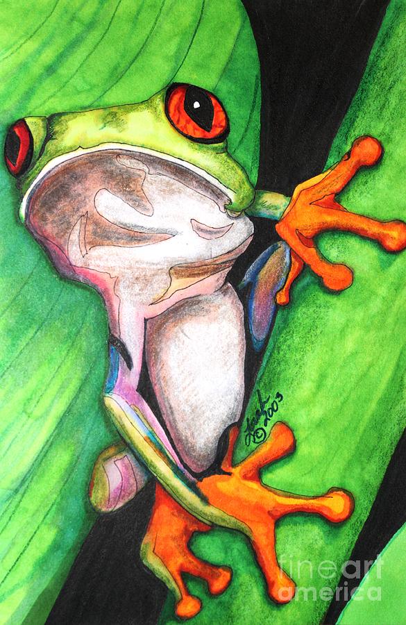 Red-eyed Tree Frog Mixed Media by Lora Tout