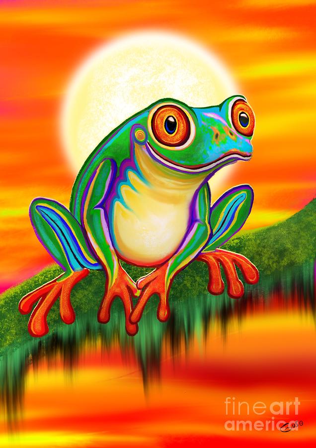 Frog Painting - Red Eyed Treefrog Sunset by Nick Gustafson