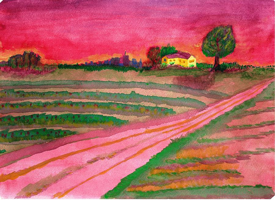 Red Farm Painting by David Bartsch