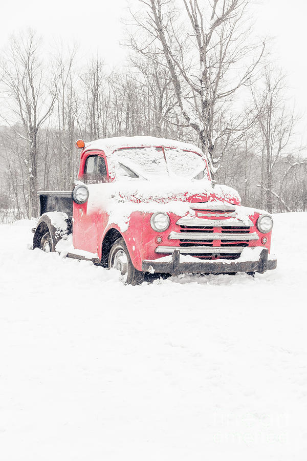 Red Farm Truck in Winter Photograph by Edward Fielding