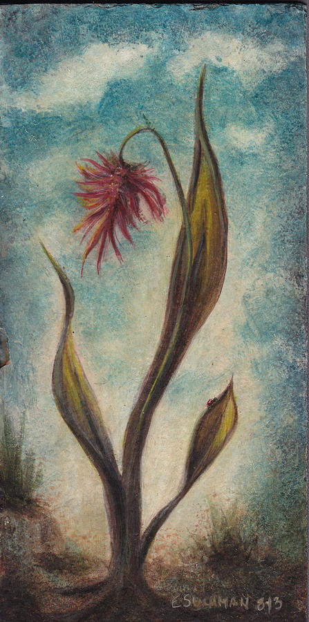 Red Feather Flower Painting by Eric Suchman