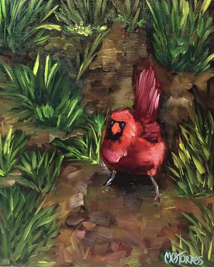 Red Feathered Friend Painting by Melissa Torres