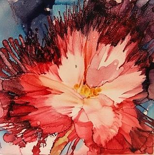 Red Feathery Flower Painting by Brenda Owen