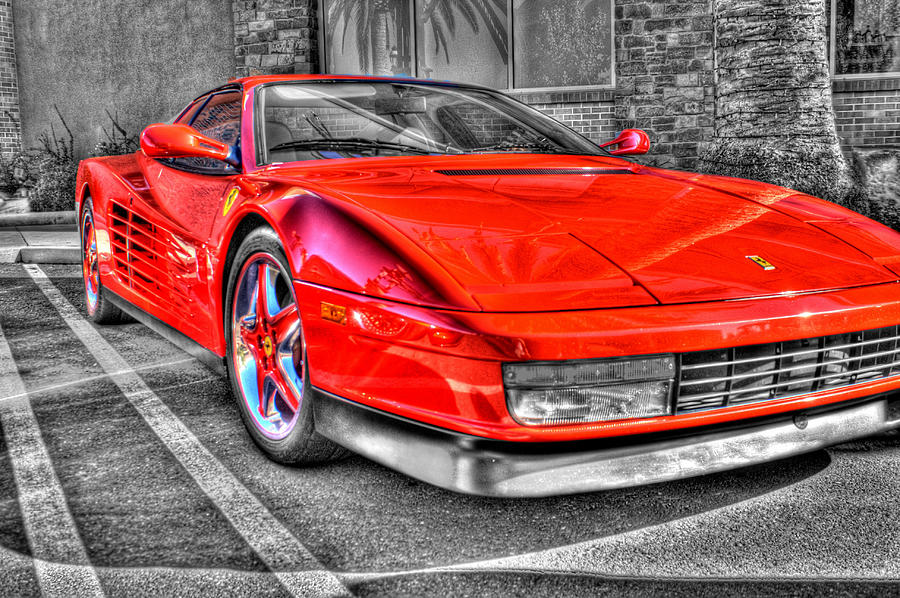 Red Ferrari- Focal Black and White Photograph by Randy Wehner