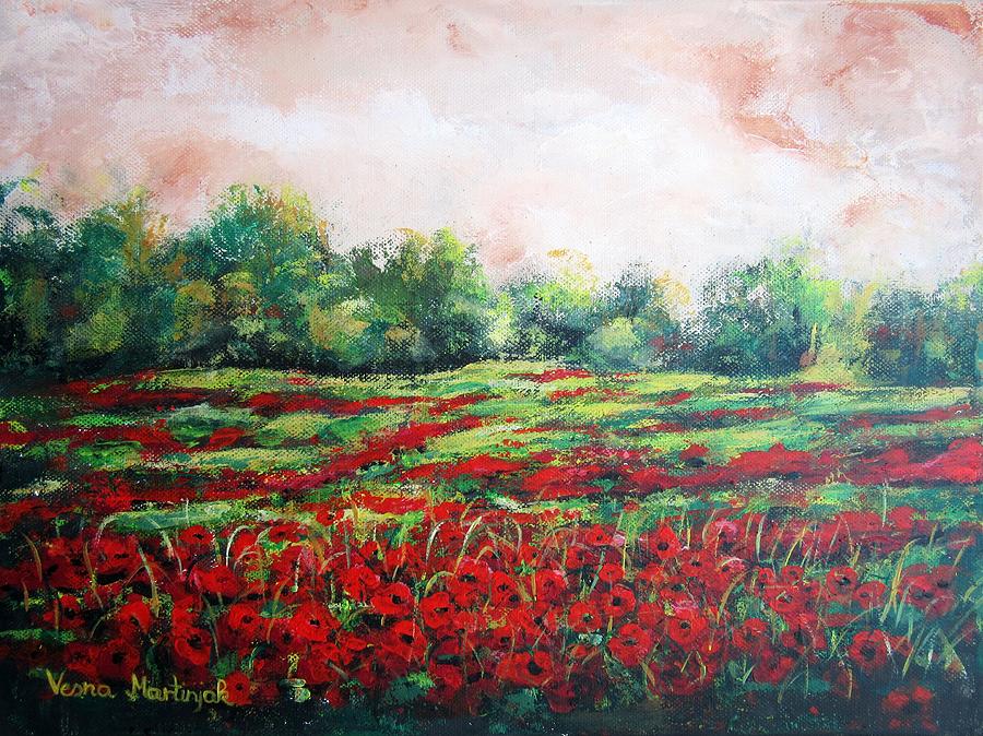 Red field I Painting by Vesna Martinjak