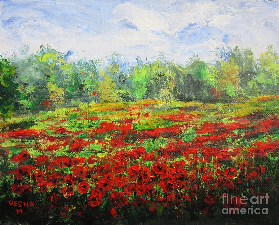 Poppy Painting - Red field by Vesna Martinjak