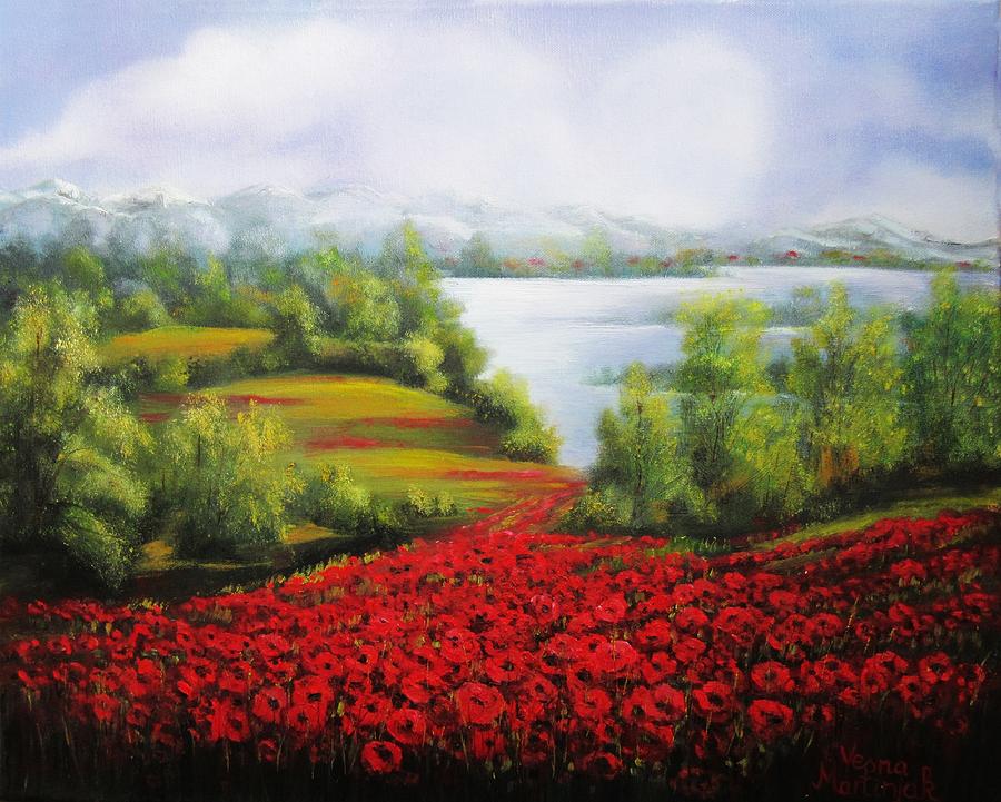 Red  fields Painting by Vesna Martinjak