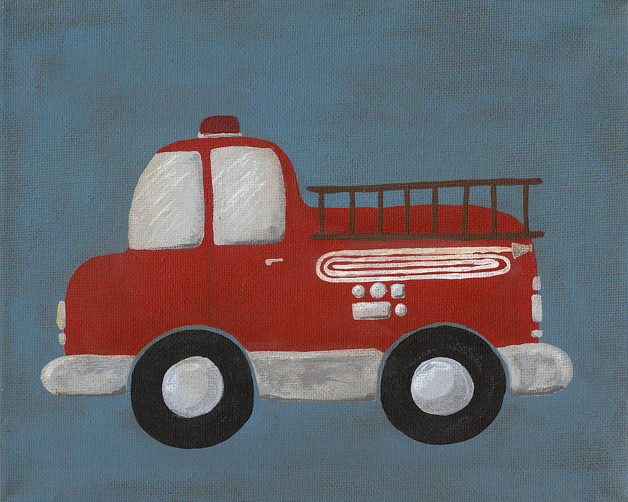 Firetruck Painting - Red Fire Truck Nursery Art by Katie Carlsruh