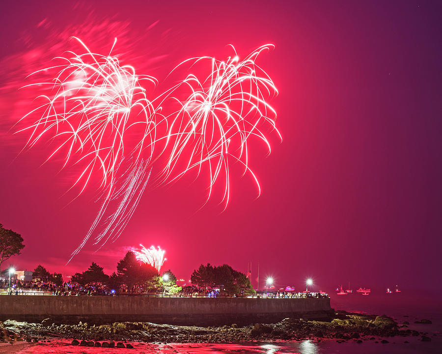 Red Fireworks over Red Rock Park in Lynn MA Photograph by Toby McGuire