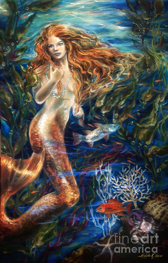 Mermaid Painting - Red Fish Glow by Linda Olsen