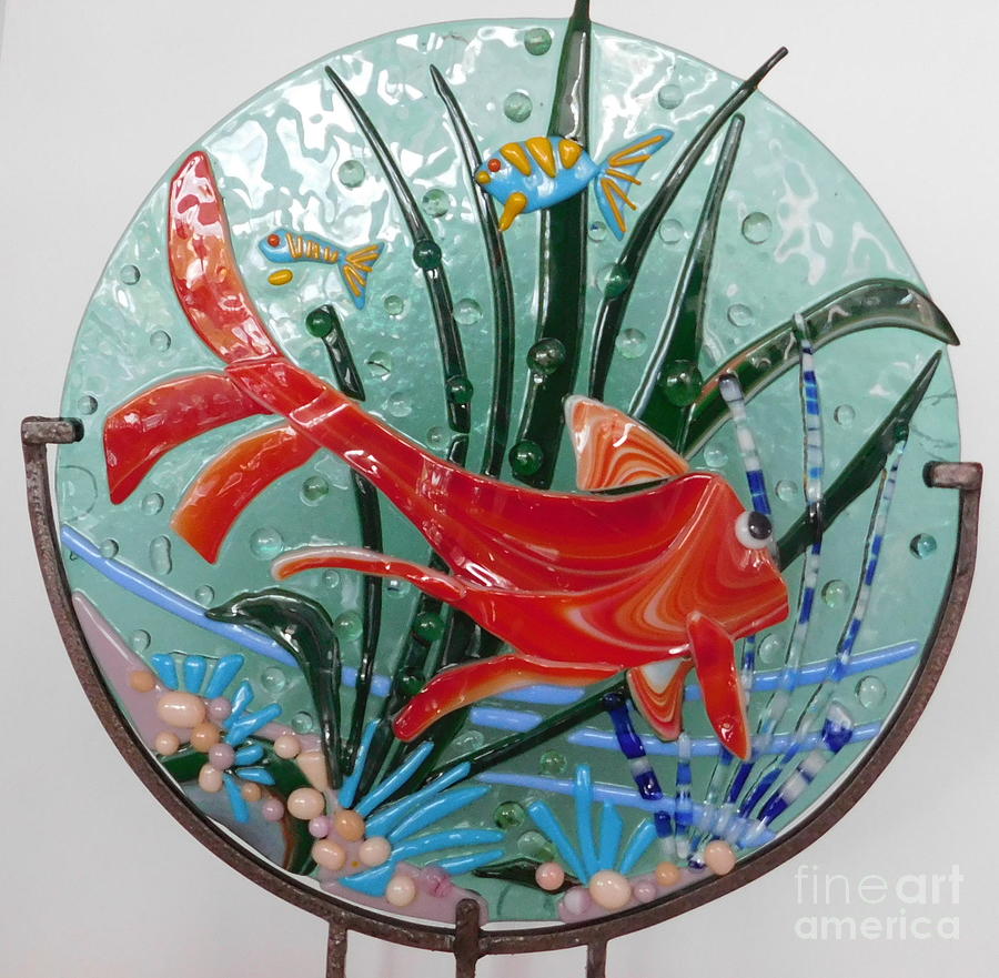 Red Fish Glass Art by Joan Clear