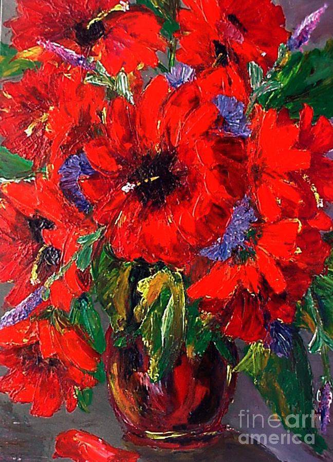 Red Floral Painting by Beverly Boulet