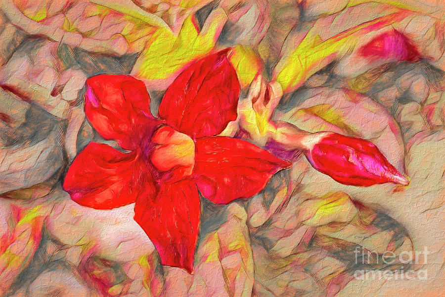 Red Floral Painting by Deborah Benoit
