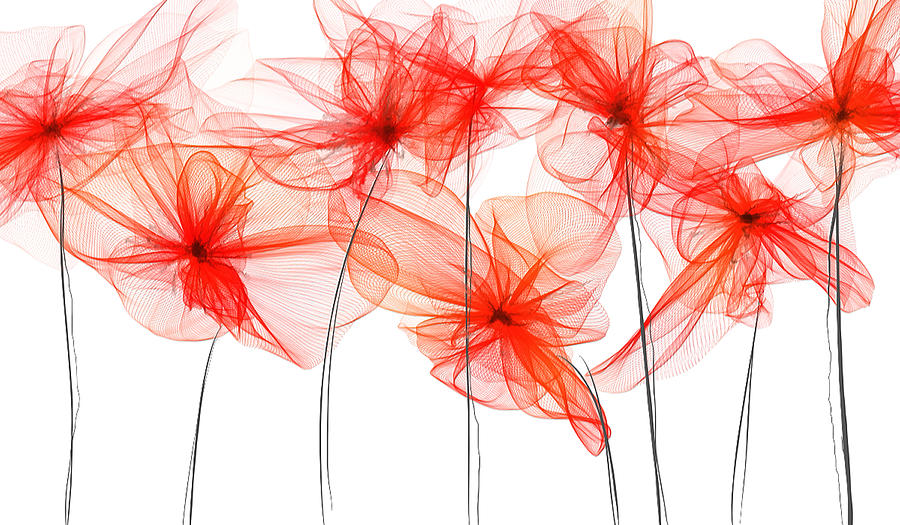 Red Floral - Red Modern Art II Painting by Lourry Legarde