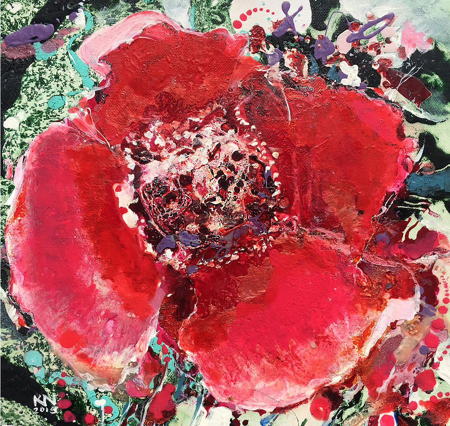 Flowers Still Life Painting - Red Flower, by Natalia Kuruch