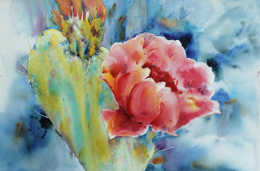 Red Flower Prickly Pear Painting