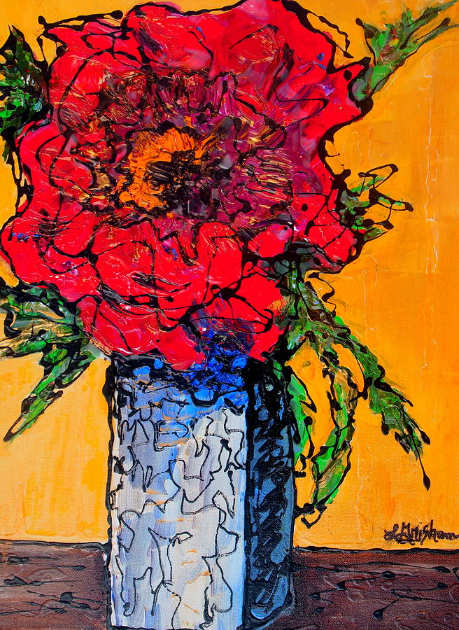 Impressionism Painting - Red Flower Square Vase by Laura  Grisham