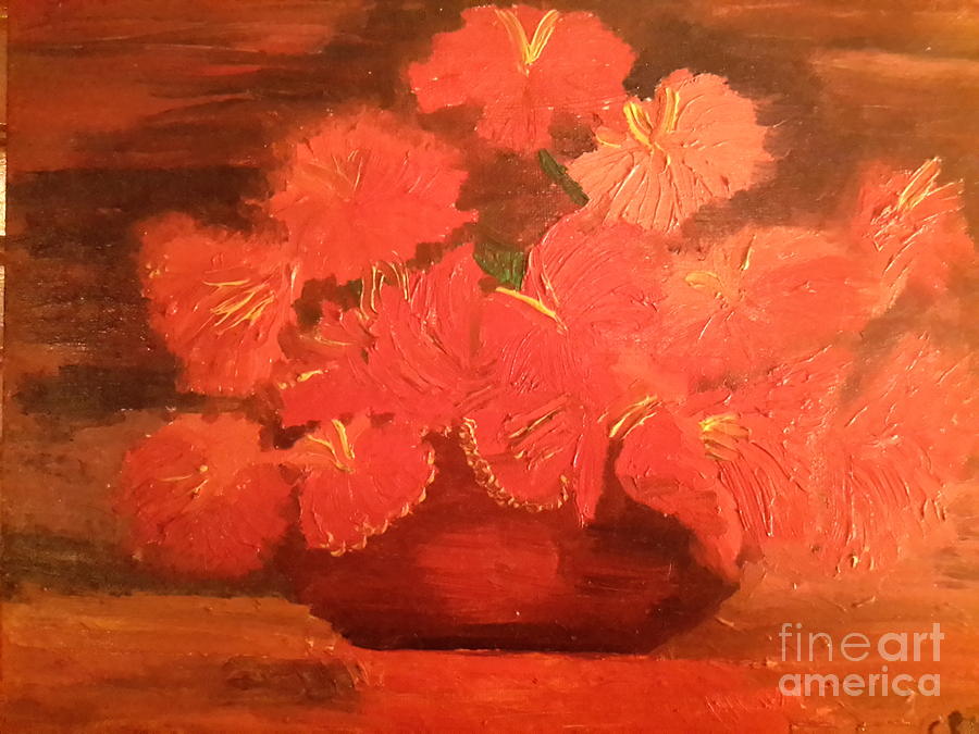 Flowers Still Life Painting - Red Flowers by Cindy  Riley