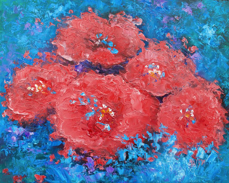 Red Flowers Abstract Painting by Jan Matson