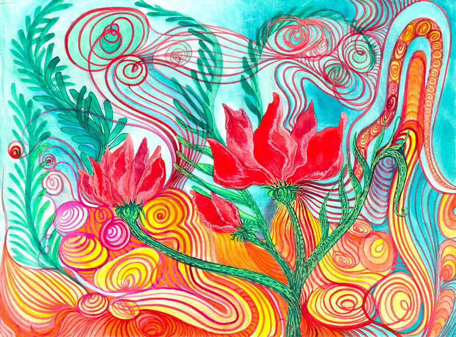 Red Flowers Painting by Adria Trail