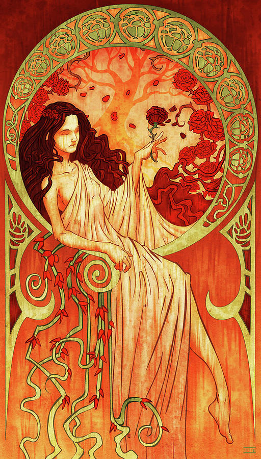Red Flowers Painting by Alphonse Mucha