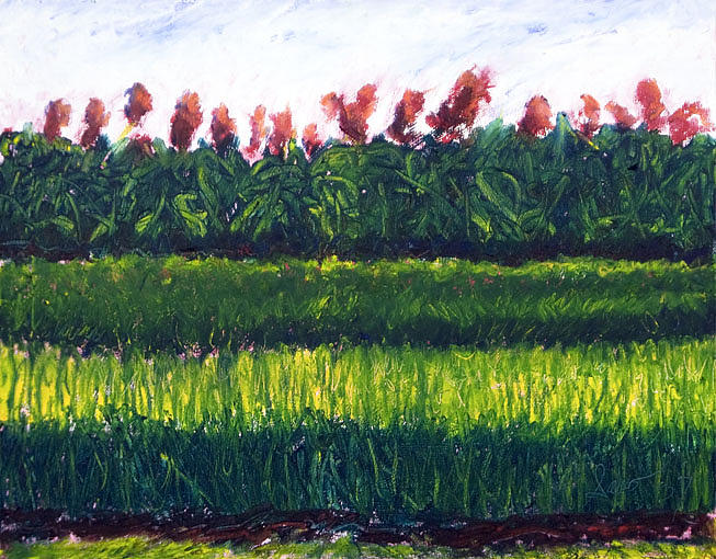 Flower Painting - Red Flowers and Hedgerow by Robert Sako