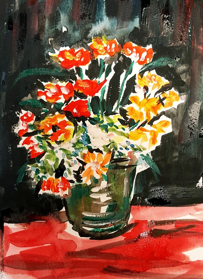 Red Flowers  Drawing by Hae Kim