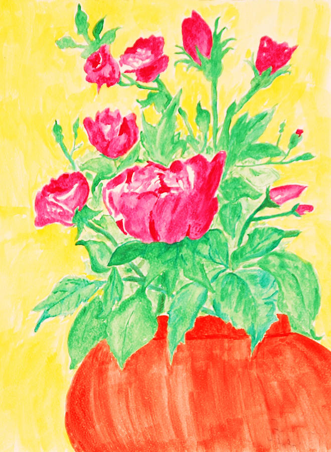 Red Flowers In A Brown Vase Painting
