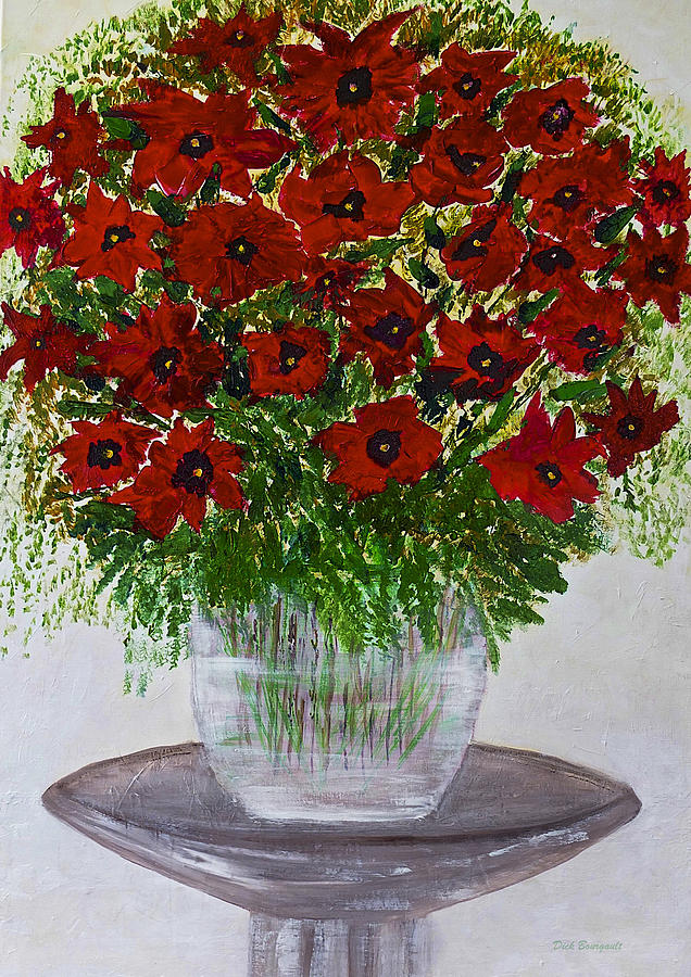 Red Flowers in a Vase Painting by Dick Bourgault