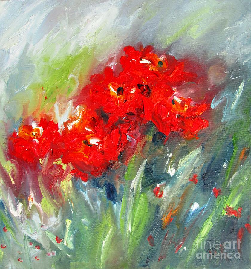 Red Flowers Paintings #1 Painting by Mary Cahalan Lee - aka PIXI