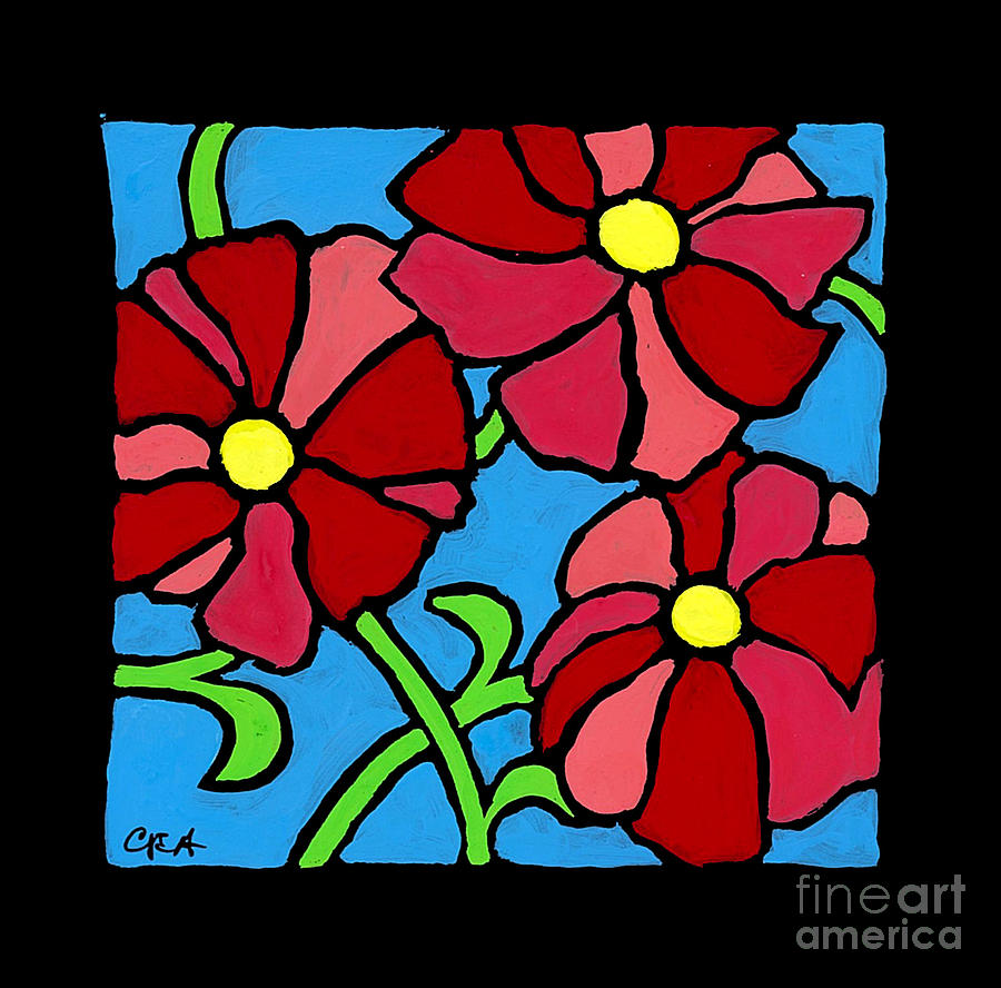 Red Flowers on Black Painting by Cheryl Emerson Adams